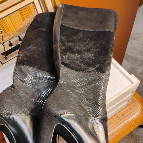 Anne Klein AK7 JamieLee Mixed Media Knee High Boots | Hair Calf Leather | Size 9 - Picture 2 of 11